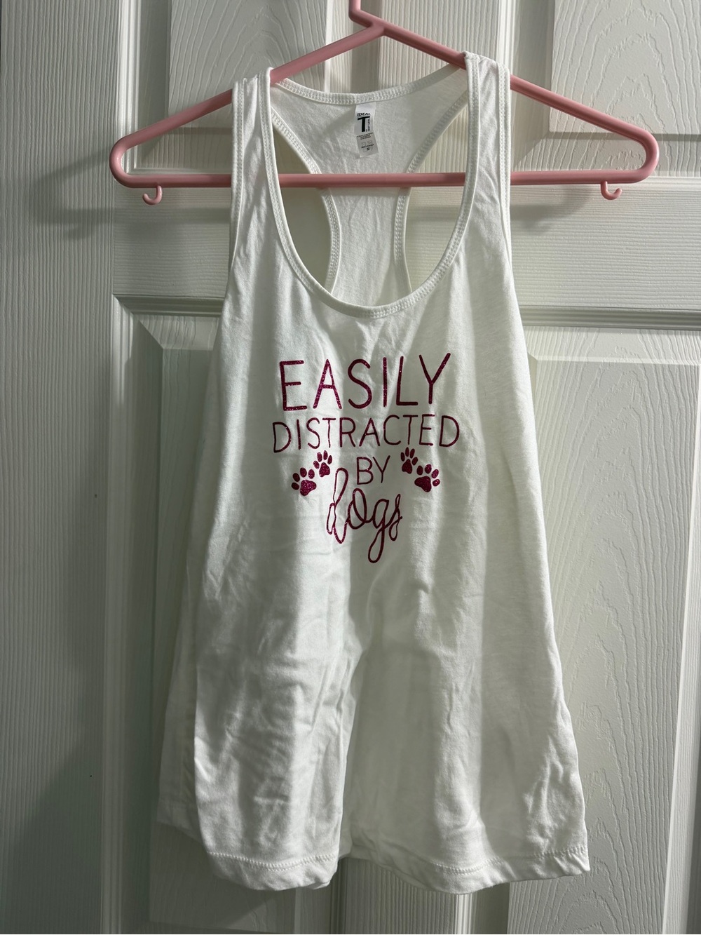 White Women's Racerback Tank Top with Pink Graphic - Dog Lover
